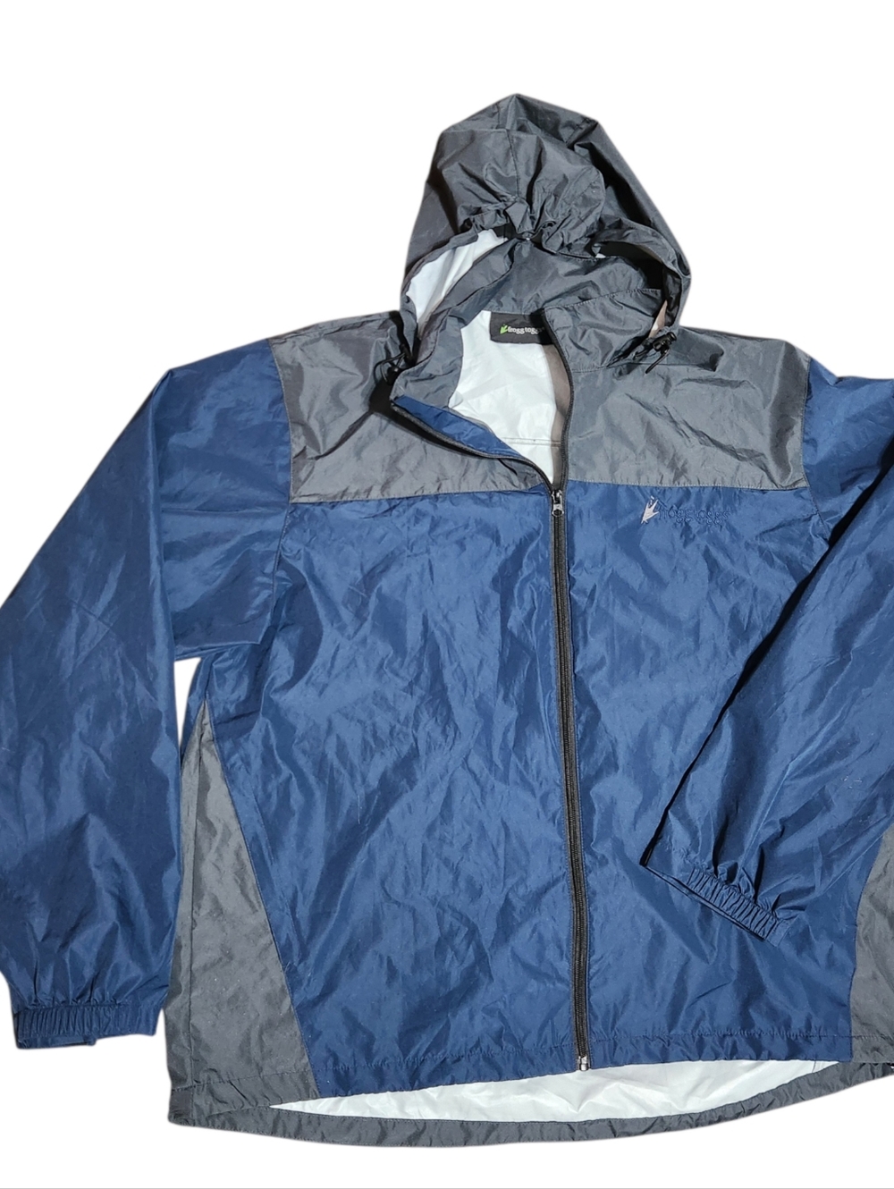 Frogg Toggs Windbreaker Jacket Men's Size XL XXL Green Blue Zip Foldaway Hood